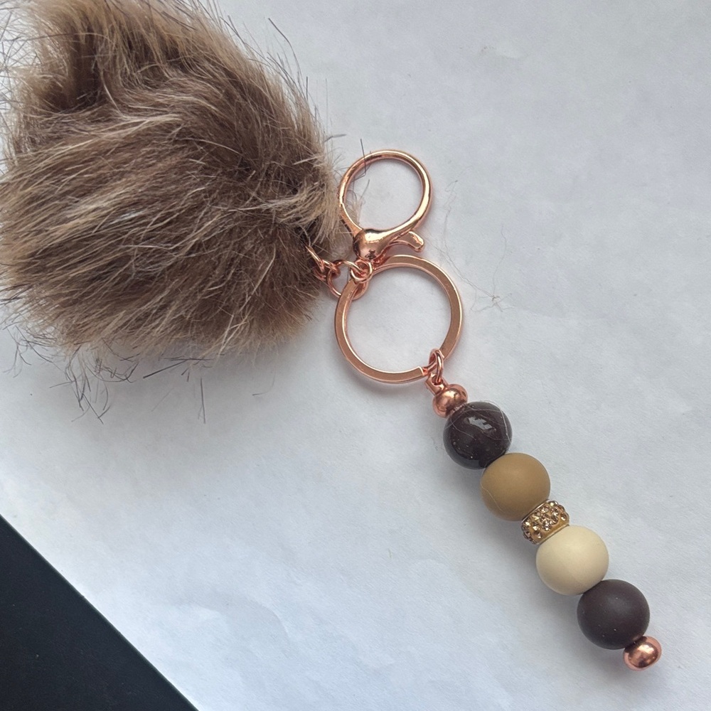 Brown and Gold Pom Pom Keychain/Bag Charm